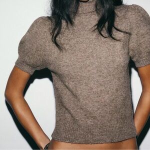 Zara Puff Short Sleeve Knit Sweater